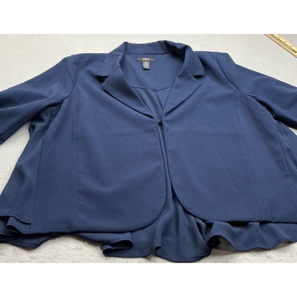 Alfani Navy Blue Blazer Tiered Ruffle Hem Hook Eye Closure Size M Professional
